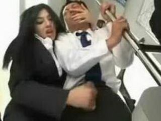 Public Handjob by Asian Schoolgirl to Stranger